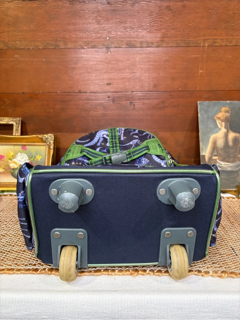 Pottery Barn Kids Mackenzie Rolling Dinosaur Backpack Navy Blue Green